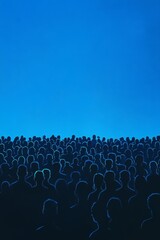 Obraz premium A colorful group of diverse silhouettes stands out against a bright blue backdrop, conveying unity and togetherness, expertly captured in a vertical format that highlights their connection