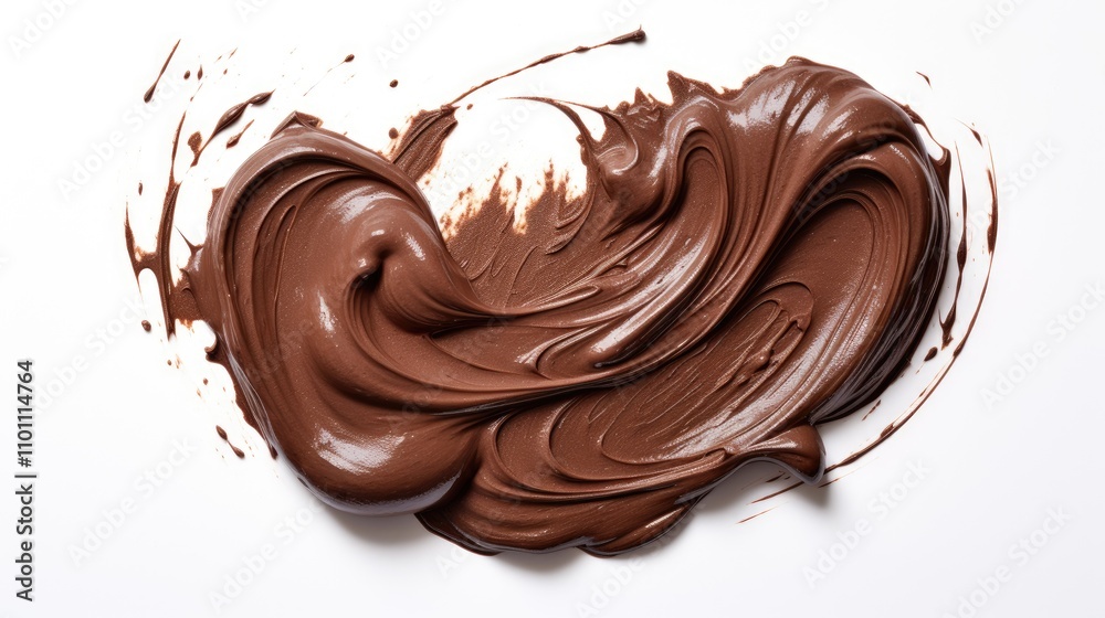 Poster chocolate paste smear on white background highlighting rich texture and creamy consistency ideal for