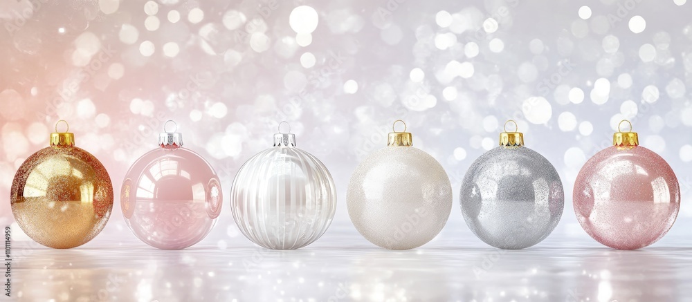 Poster elegant christmas baubles in various colors arranged on a shimmering backdrop creating a festive and