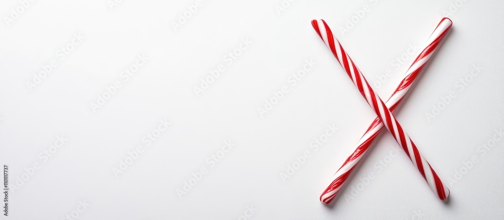 Poster intersecting candy canes on a white background featuring a simple design ideal for holiday-themed pr