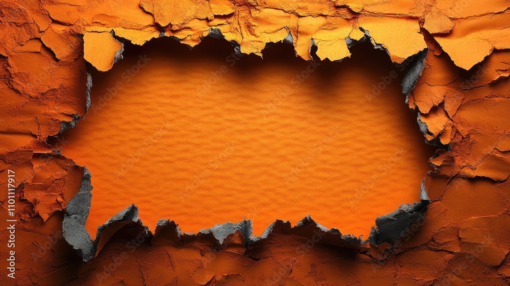Poster ripped orange paper revealing a textured background with space for text symbolizing storytelling and
