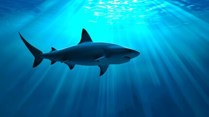 Naklejka premium Majestic Shark Swimming Gracefully Through Clear Blue Waters