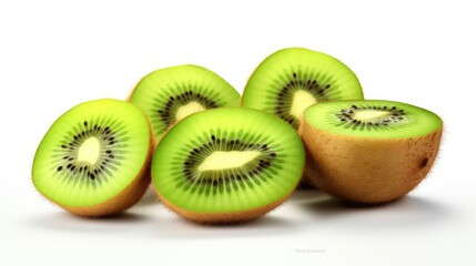 Fototapeta premium Vibrant Kiwi Fruit Collection with Fresh Sliced Pieces Isolated on Clean White Background