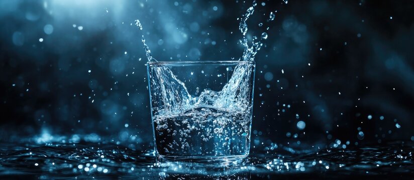Measuring Water Quality through Chemical Analysis Splashing Water in a Glass Representing Dioxane Test and Environmental Safety