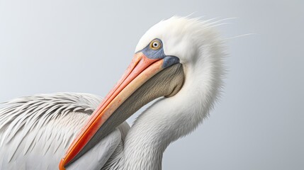 Obraz premium Dalmatian Pelican portrait showcasing intricate details against a minimalistic white background