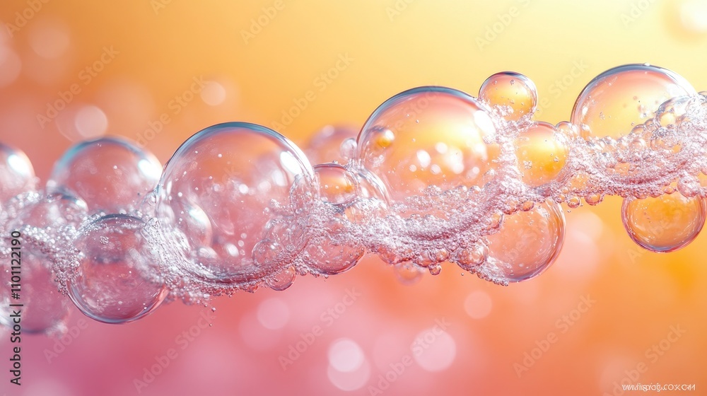 Fototapete Elegant bubbles floating in a gentle wave against a soft gradient background creating a serene and refreshing atmosphere.