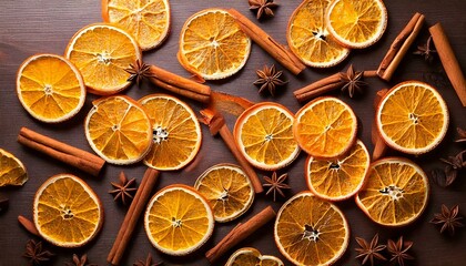 Rustic Christmas Flat Lay with Dried Oranges and Cinnamon Decor
