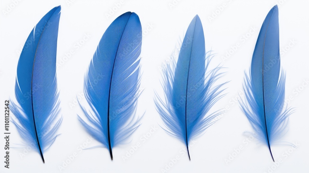 Poster blue goose feathers elegantly arranged in a row showcasing their vibrant color and delicate textures