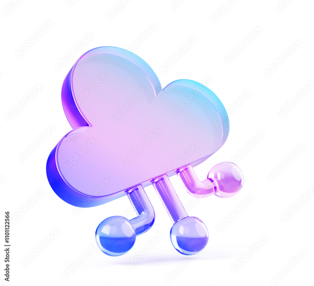 Fototapete 3d artificial intelligence, glass ai cloud icon with hologram gradient render. Cloud computing, data storage system, software, web application information security, digital technology. 3D illustration