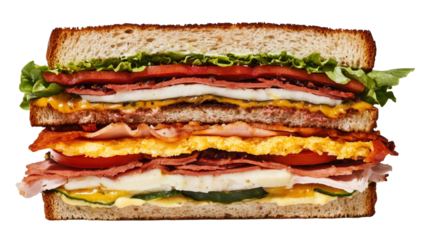 A classic club sandwich cut into quarters and arranged.