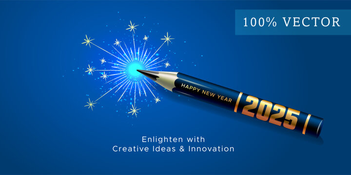 Happy new year 2025 celebration creative concept. Pencil replaced with fireworks. - Powered by Adobe