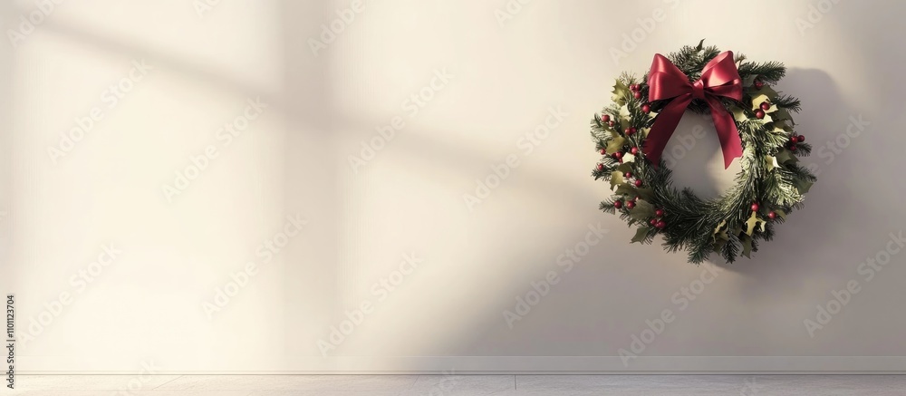Aufkleber christmas wreath decoration with red bow displayed on a white wall creating a festive and inviting a