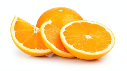 Fototapeta premium Freshly sliced oranges arranged artfully on a bright white background showcasing vibrant colors and juicy textures for culinary and health themes
