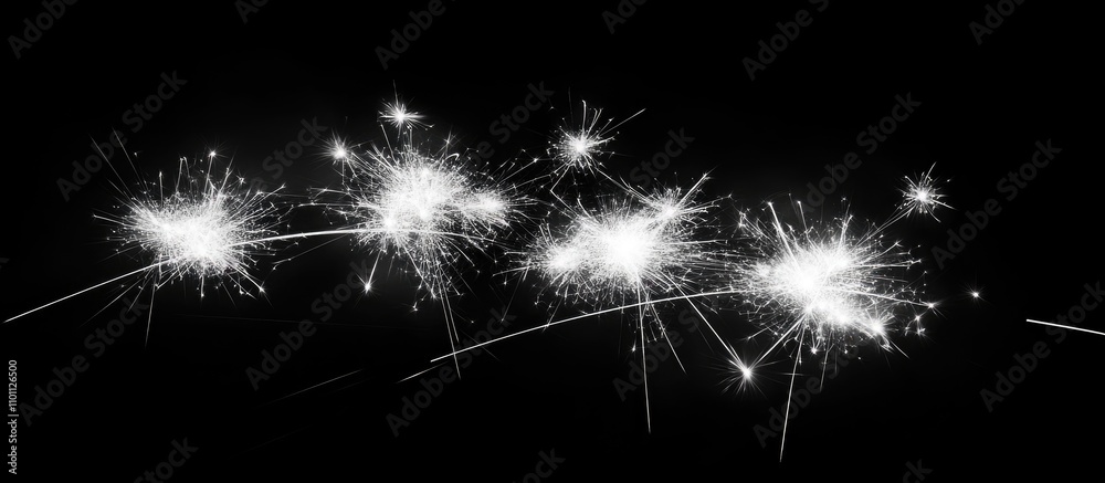Aufkleber sparkling white fireworks illuminating a dark night sky with haze creating a dramatic and festive at