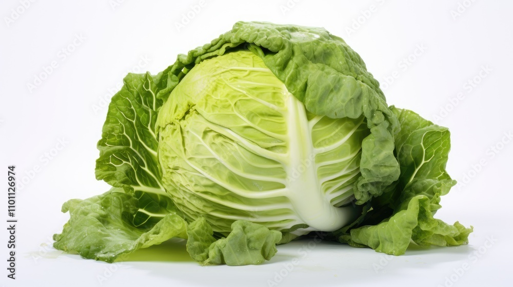 Aufkleber fresh green cabbage on a clean white background highlighting its vibrant color and texture ideal for