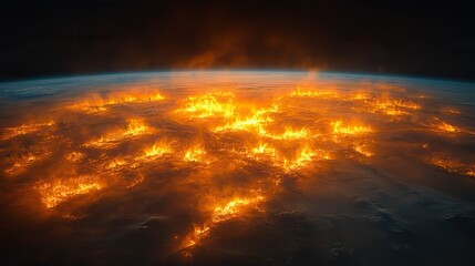 Obraz premium Wildfires seen from space serve as a stark reminder of the increasing frequency of natural disasters.