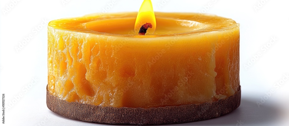 Poster single yellow candle burning softly on a minimalist white background creating a warm and serene ambi