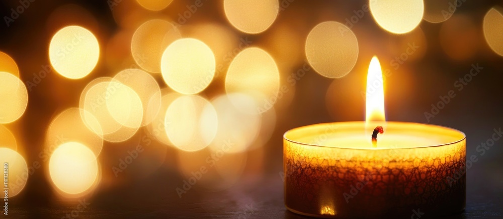 Aufkleber Warm candlelight illuminating darkness with soft bokeh effect creating a cozy and serene atmosphere for relaxation and reflection