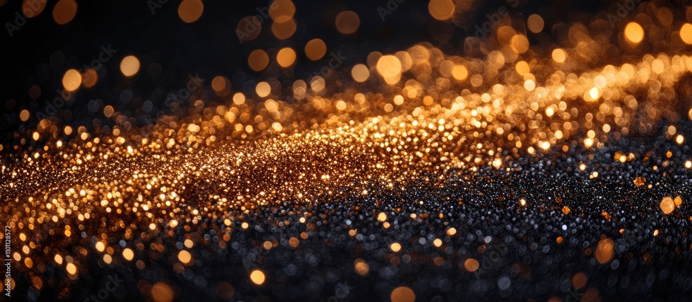 Poster gold glitter sparkling on a dark background creating a festive ambiance with empty space for your cu