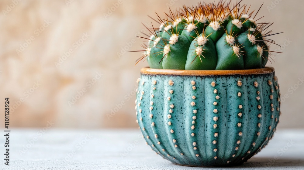 Aufkleber green cactus in a decorative pot on a neutral background showcasing unique textures and designs for 