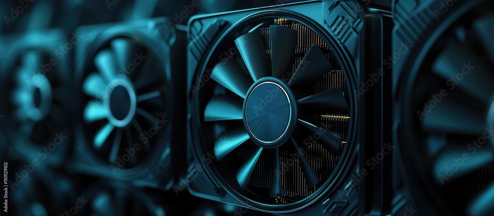 Poster Detailed view of a black computer system unit with prominent fans highlighting the design and functionality of modern computer hardware on a white background
