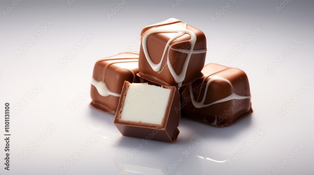 Leinwandbilder milk chocolate confection with cream filling elegantly arranged on a clean background for sweet trea