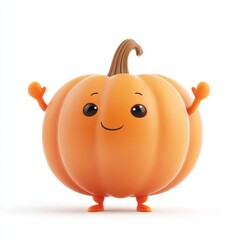 Fototapeta premium Happy cartoon pumpkin character with arms raised.