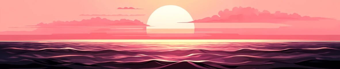 Tranquil Sunset Ocean - Minimalistic Vector Illustration