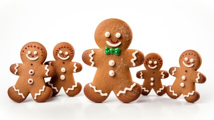Fototapeta premium Gingerbread men and cookies arranged on a white background showcasing festive holiday spirit and delicious treats for seasonal celebrations