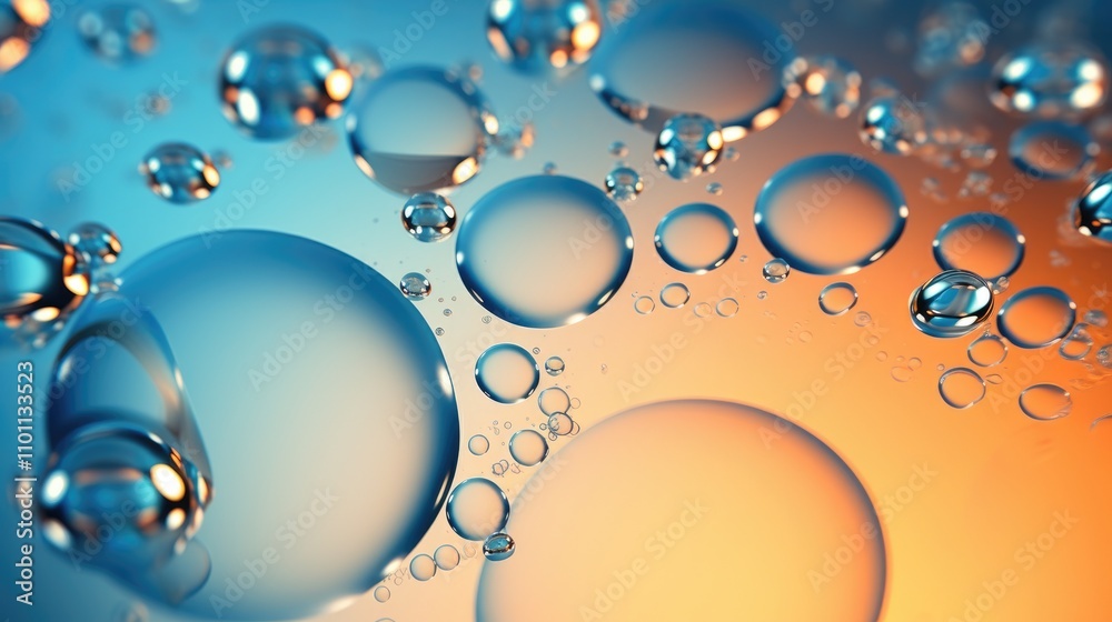 Poster water droplets on a colorful background creating a serene abstract design with shades of blue and or