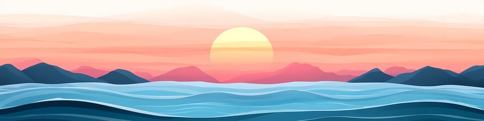 Tranquil Sunset Seascape - 3D Vector Illustration