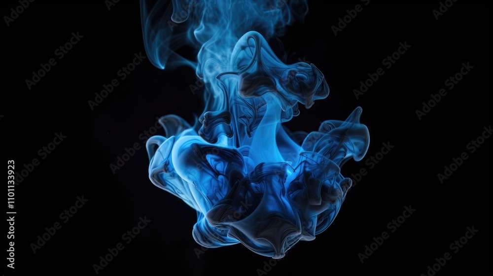 Poster blue smoke forming a dynamic shape against a dark background perfect for creative and artistic desig