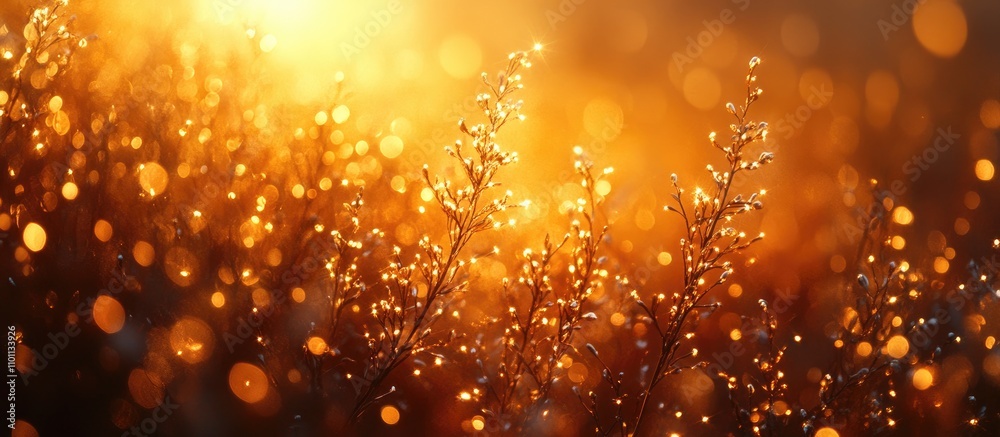 Wall mural golden glittering abstract background with blurred sunlight and shimmering bokeh effect on delicate 