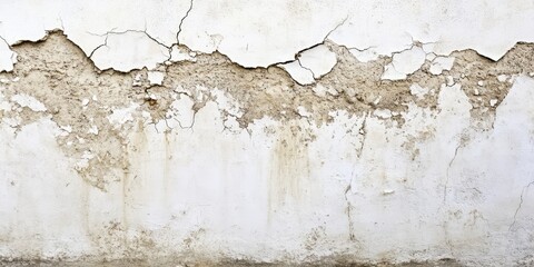 Naklejka premium Cracked dirty white concrete wall showcasing the effects of an earthquake along the street, highlighting the damage and unique texture of the dirty white concrete in the environment.