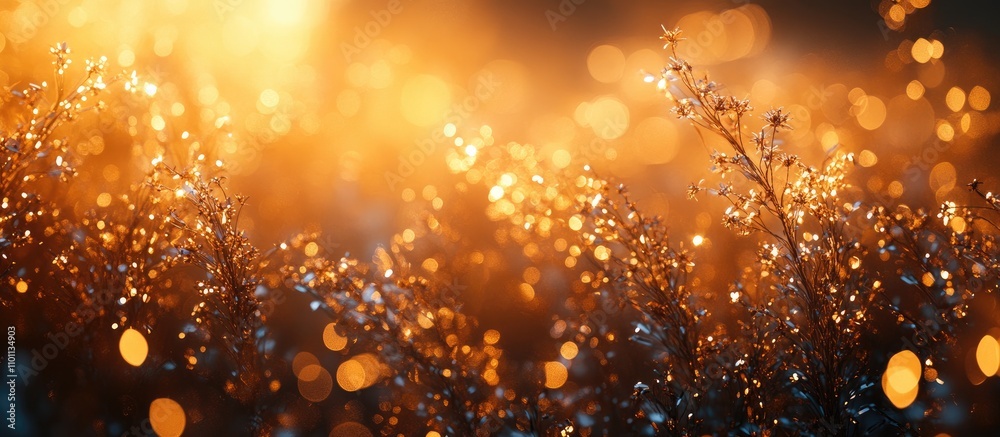 Poster Golden bokeh background created from tinsel shimmering with soft glows and blurred effects for festive and celebratory themes
