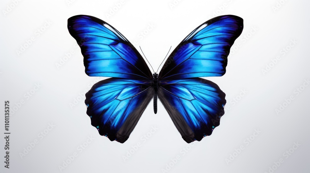Poster vibrant blue butterfly isolated on a pristine white background showcasing intricate wing patterns an
