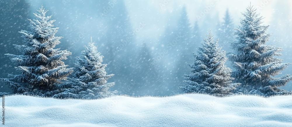 Leinwandbilder snowy winter landscape with evergreen trees and gentle snowfall creating a magical holiday atmospher