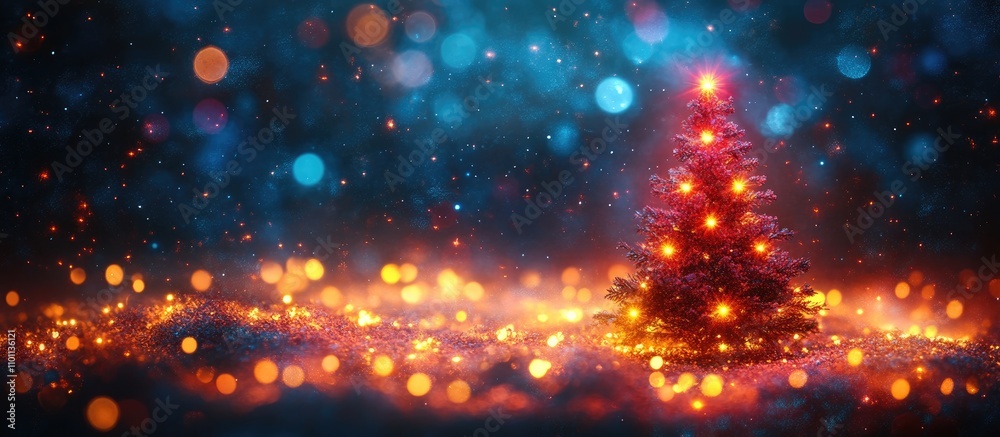 Poster colorful christmas light backdrop with vibrant bokeh and illuminated tree creating a festive atmosph