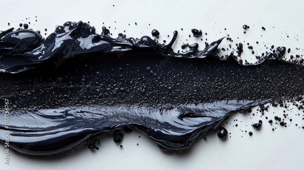 Poster glossy black nail polish smear on a clean white surface highlighting texture and color in a stylish 