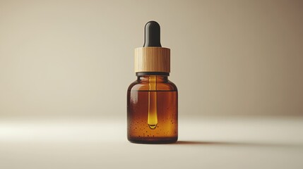 Amber glass dropper bottle with bamboo wood cap ideal for face serum essential oil or tincture showcasing eco-friendly packaging design