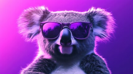Vector art of cool koala in sunglasses on purple background