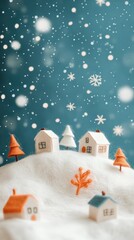 Fototapeta premium Miniature wool felt snow scene with houses and trees