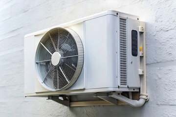 Close-up of a modern air conditioner unit mounted on a white wall