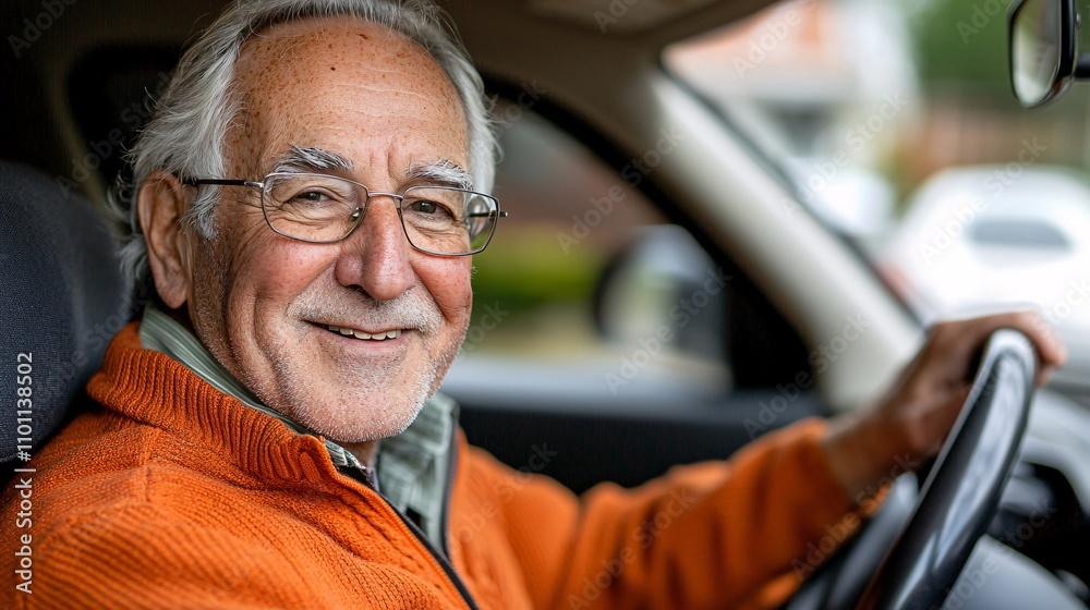 Aufkleber a senior learning to use rearview and side mirrors effectively during a hands-on driving class stock