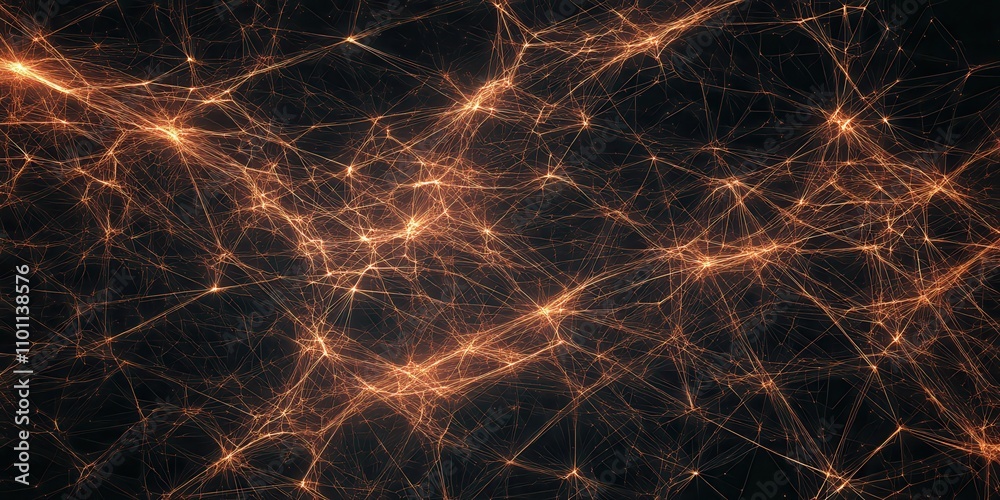 Poster An abstract representation of glowing golden lines and connections on a dark background, suggesting themes of networking and energy flow.