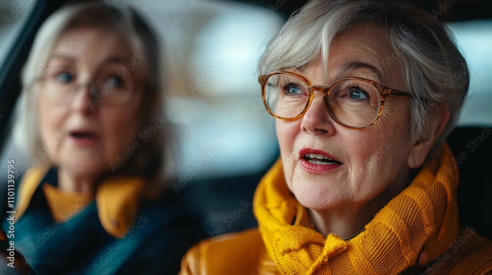 Poster an elderly person learning the importance of proper signaling during a driving lesson stock photo wi