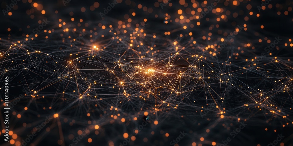 Aufkleber An abstract representation of interconnected nodes illuminated by glowing particles, resembling a digital network or cosmic web.