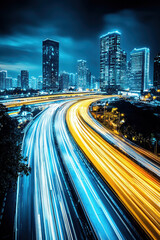 Fototapeta premium Nighttime cityscape with glowing windows