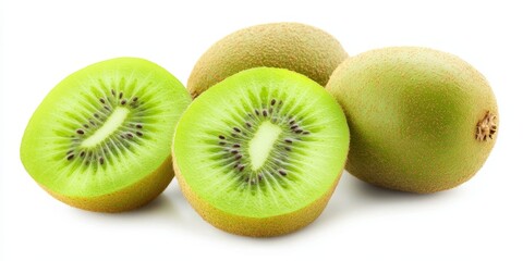 Fototapeta premium Fresh and delicious green kiwi, known for its vibrant color and sweet flavor, offers a delightful taste experience. Enjoy the sweetness of green kiwi in your favorite dishes and snacks.