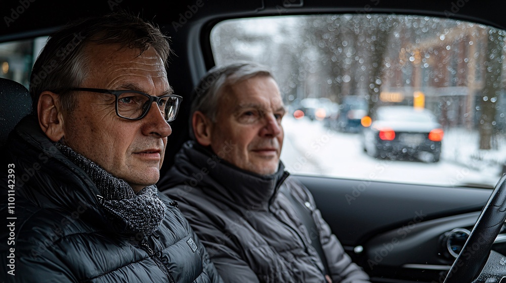 Aufkleber A professional guiding a senior on reversing techniques using a backup camera system Stock Photo with side copy space